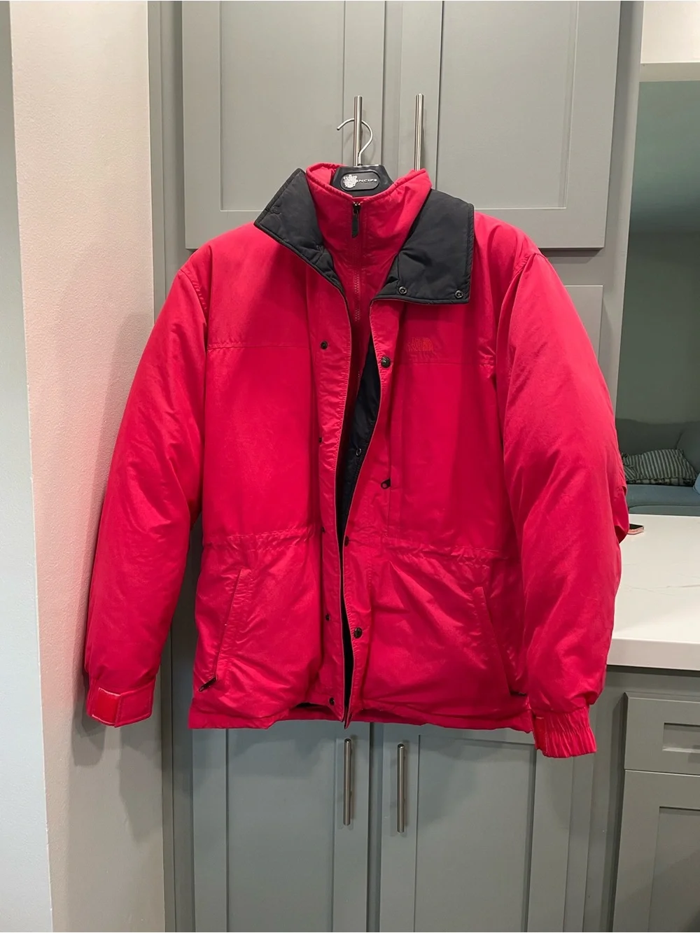 The North Face vintage Red Puffer Jacket with Black Collar